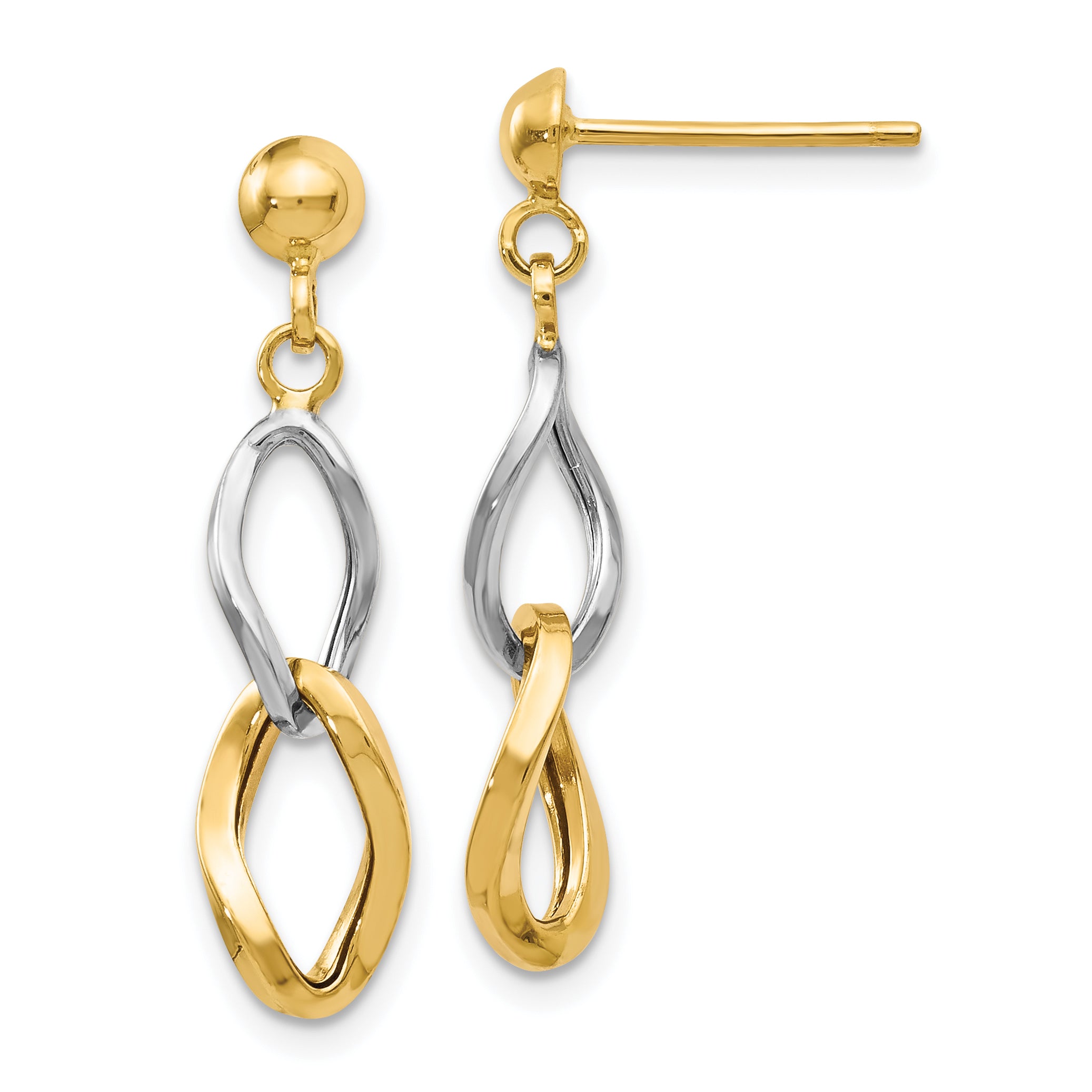 14K Two-tone Polished Post Dangle Earrings Main image