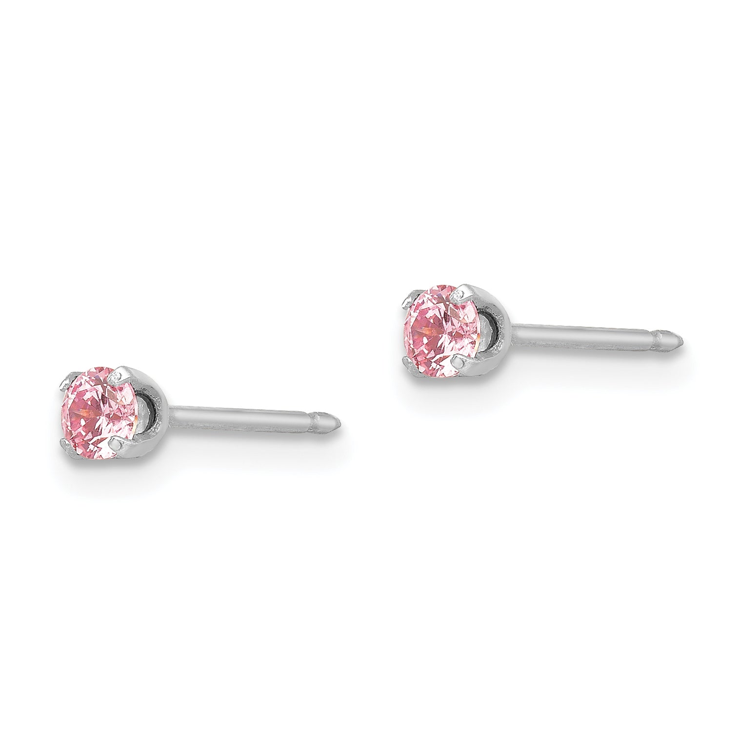14k White Gold Pink CZ Stud Earrings Elegant 3mm Birthstone Design Secondary image