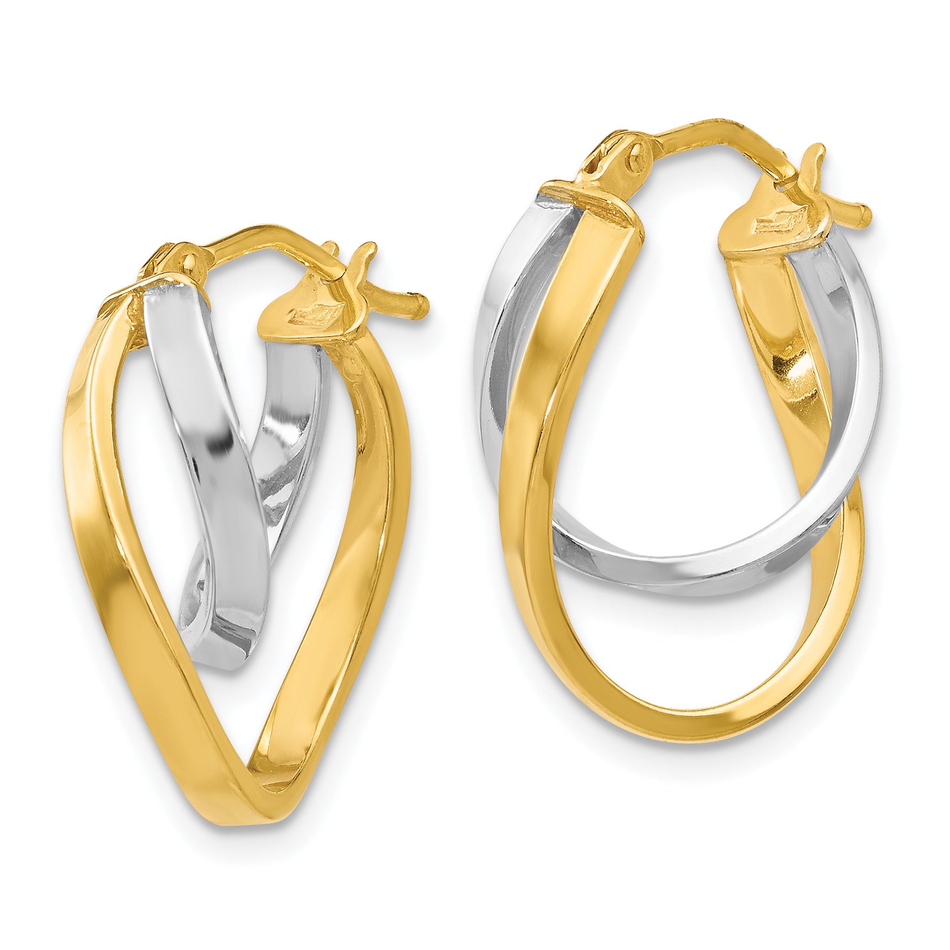 14K Two-Tone Gold Polished Hoop Earrings with Hinged Closure Elegant and Timeless Style Secondary image