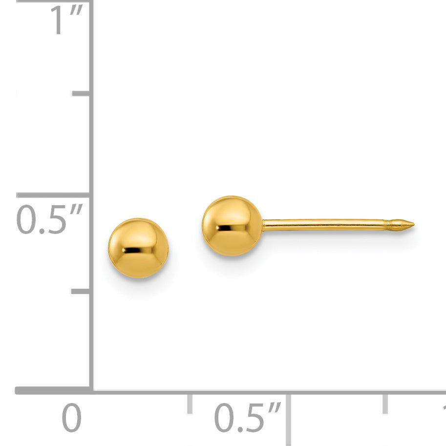 14K Yellow Gold Hollow Ball Post Earrings Elegant 4mm Design for Women