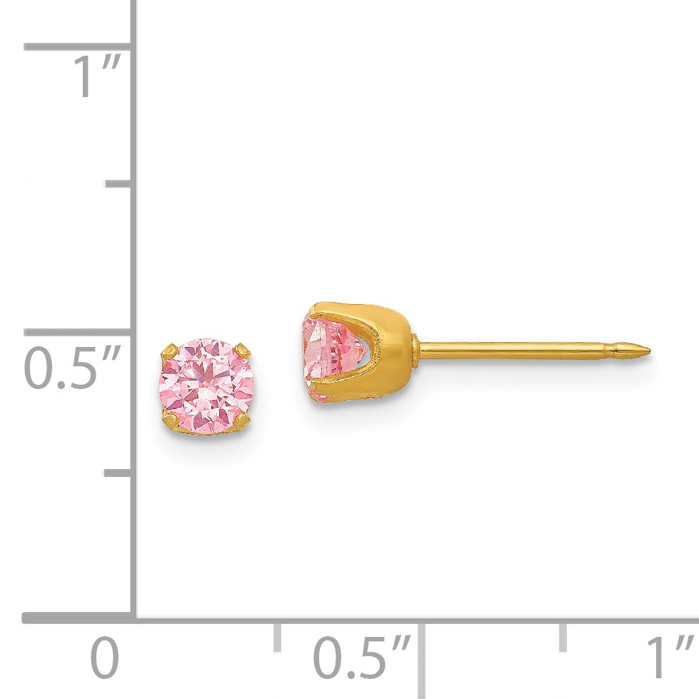 Inverness 24K Gold Plated Pink CZ Stud Earrings  Elegant 5mm Birthstone