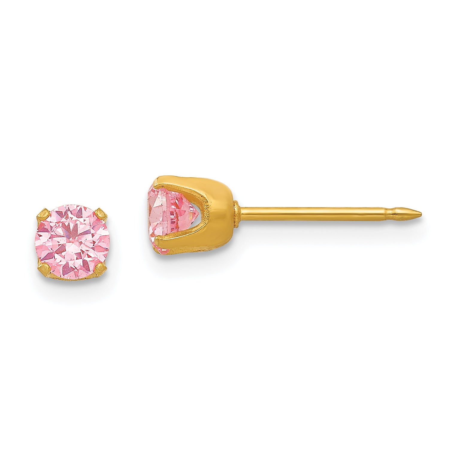 Inverness 24k Gold Plated 5mm Pink CZ Earrings Main image