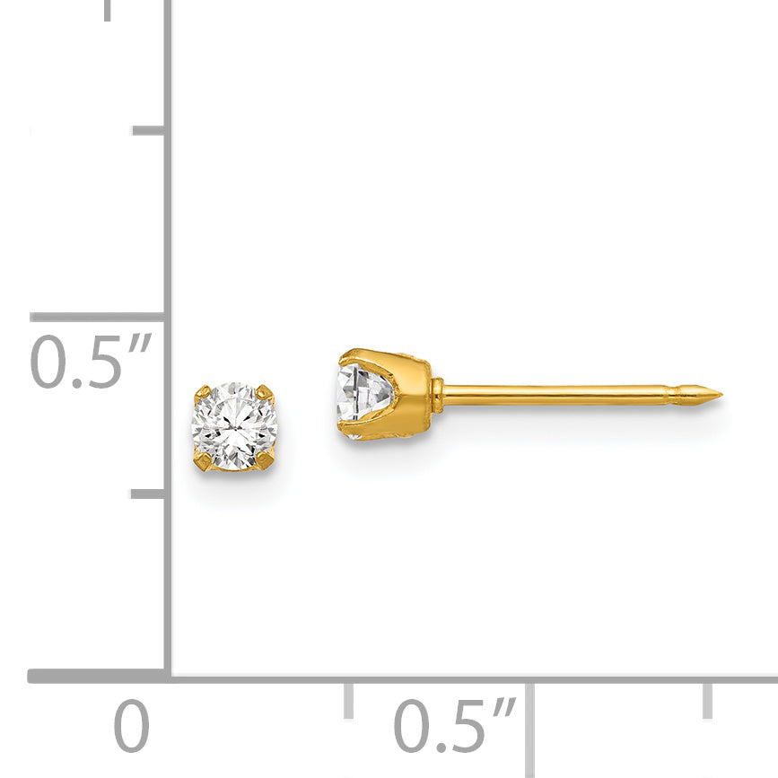 CZ Stud Piercing Earrings in 24K Gold-Plated Stainless Steel, 3mm
