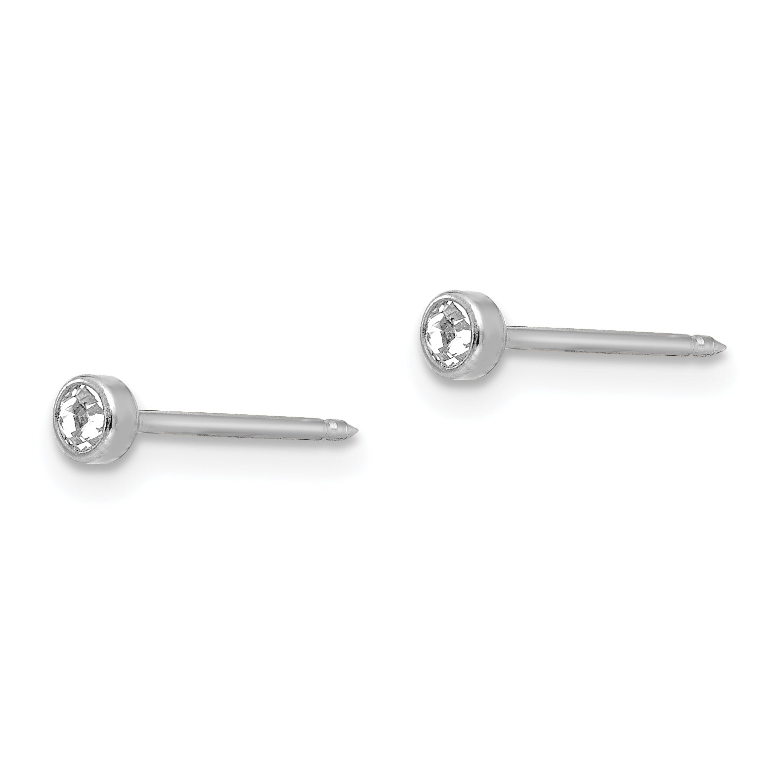 14K White Gold Crystal Stud Earrings with Rhodium Finish, 3mm Secondary image
