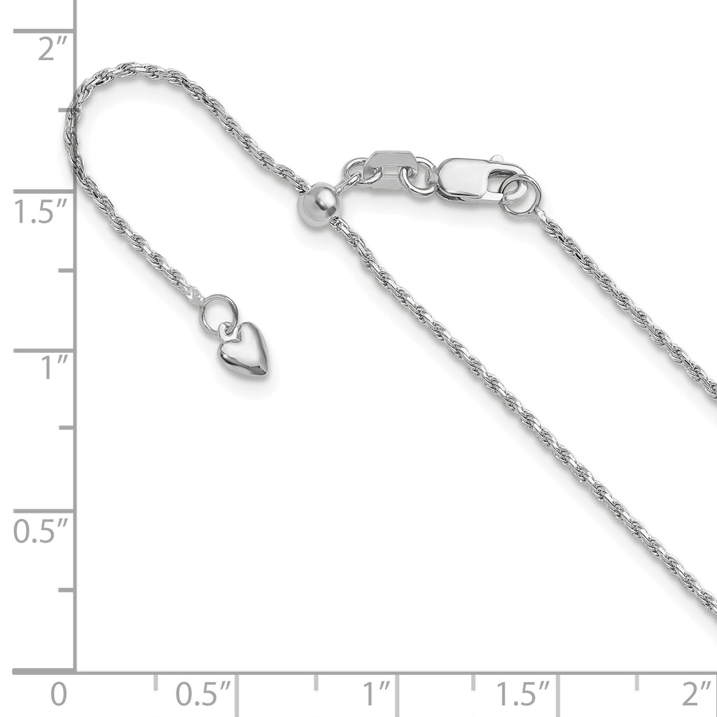 14K White Gold Adjustable 1.2mm Diamond Cut Rope Chain
