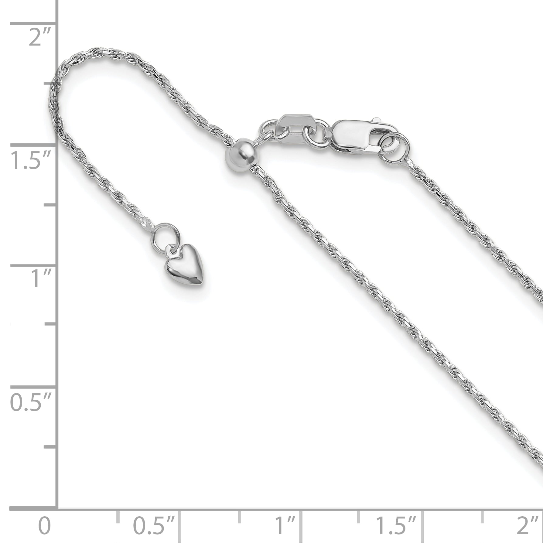 14K White Gold Adjustable 1.2mm Diamond Cut Rope Chain