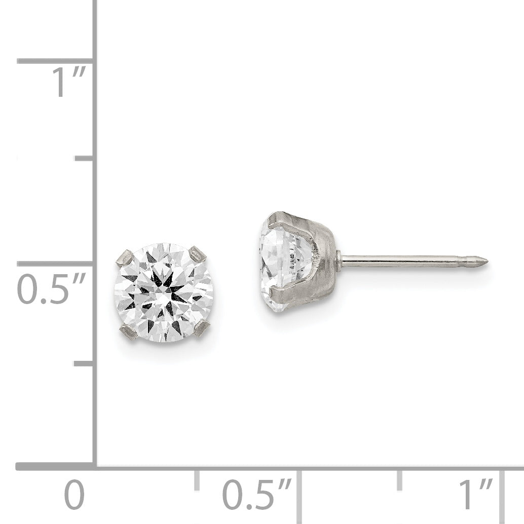 Inverness Stainless Steel 7mm CZ Post Earrings