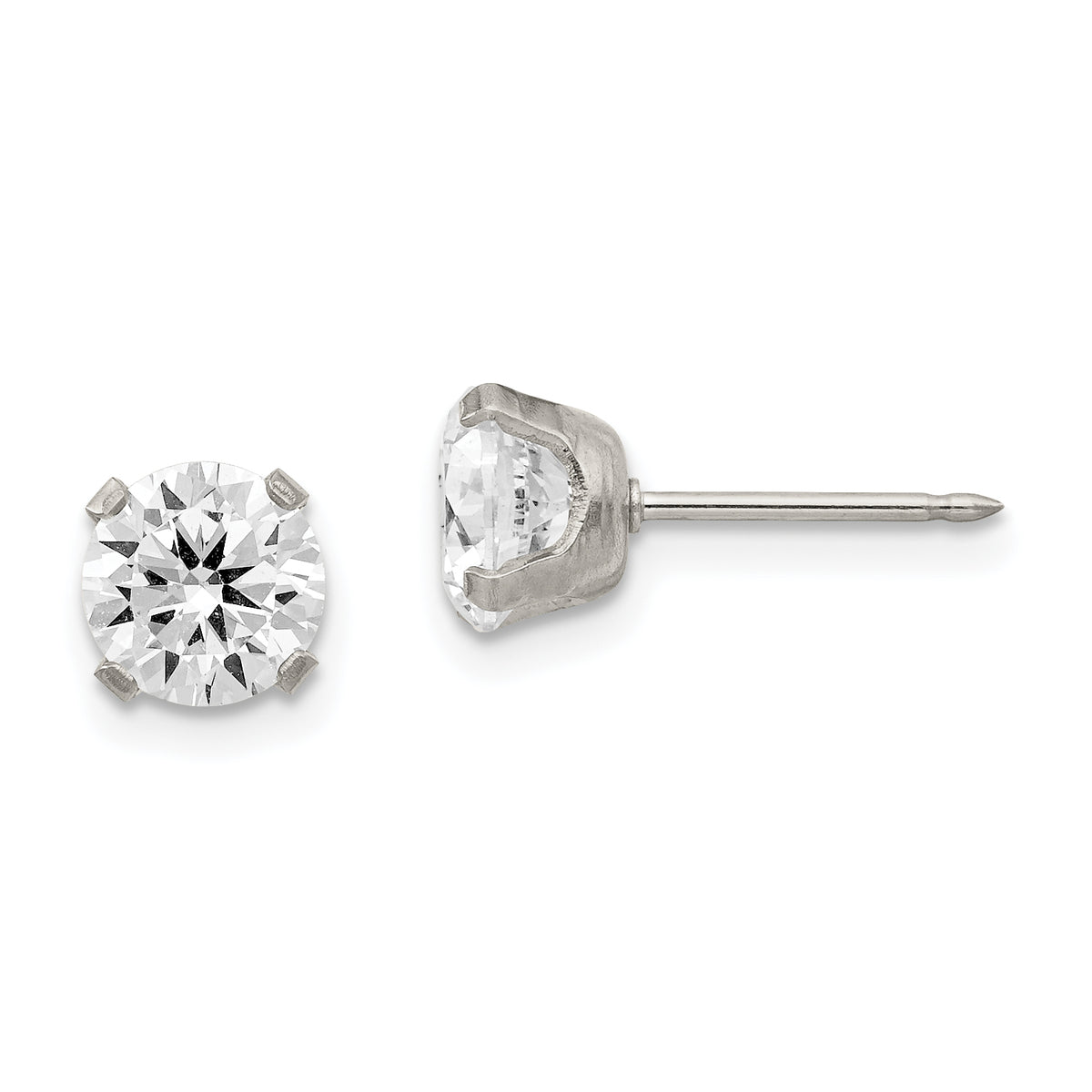 Inverness Stainless Steel 7mm CZ Post Earrings