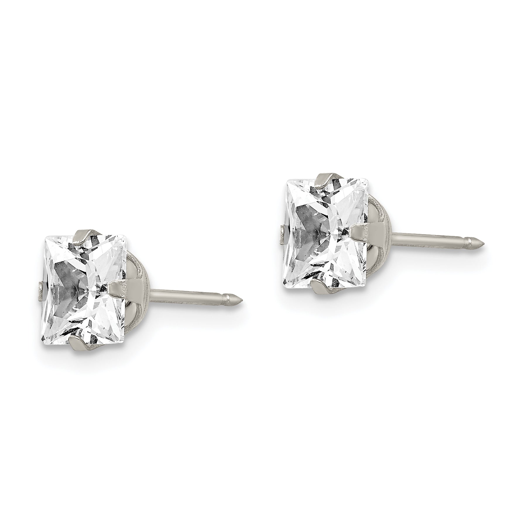 Stainless Steel 7mm Square CZ Stud Earrings for Women Faceted Modern Design Secondary image