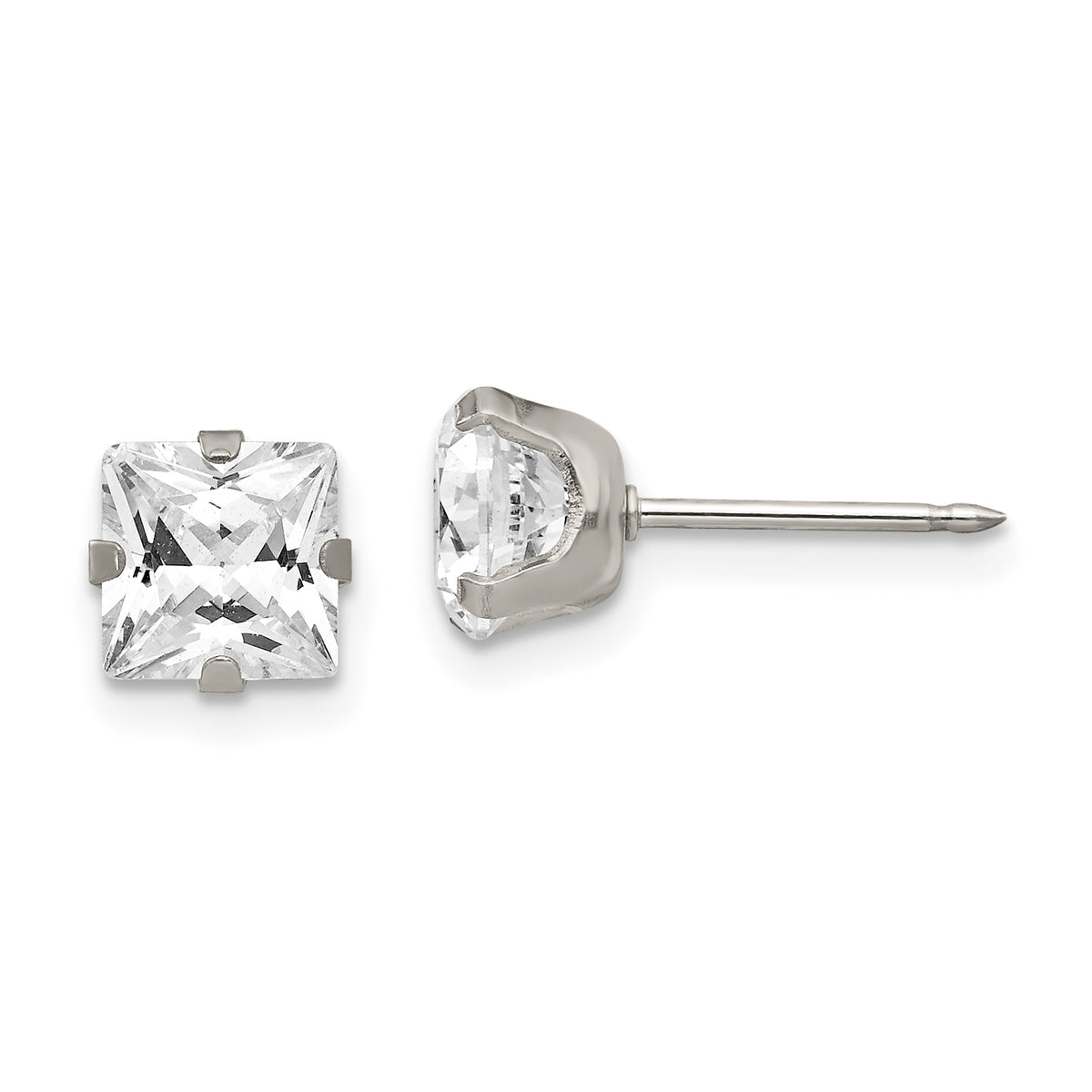 Inverness Stainless Steel 7mm Faceted Square CZ Earrings