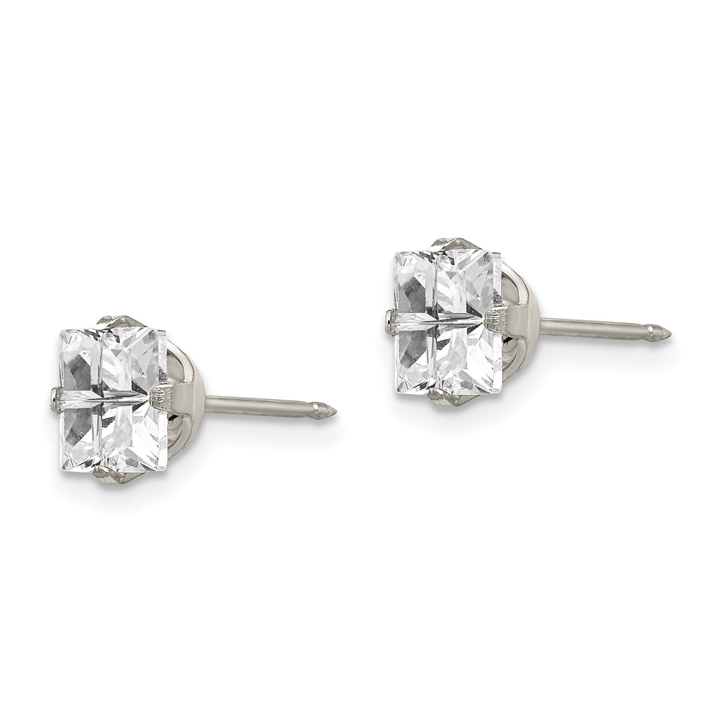Sophia Jewelers Stainless Steel CZ Stud Earrings with Faceted Square Design
