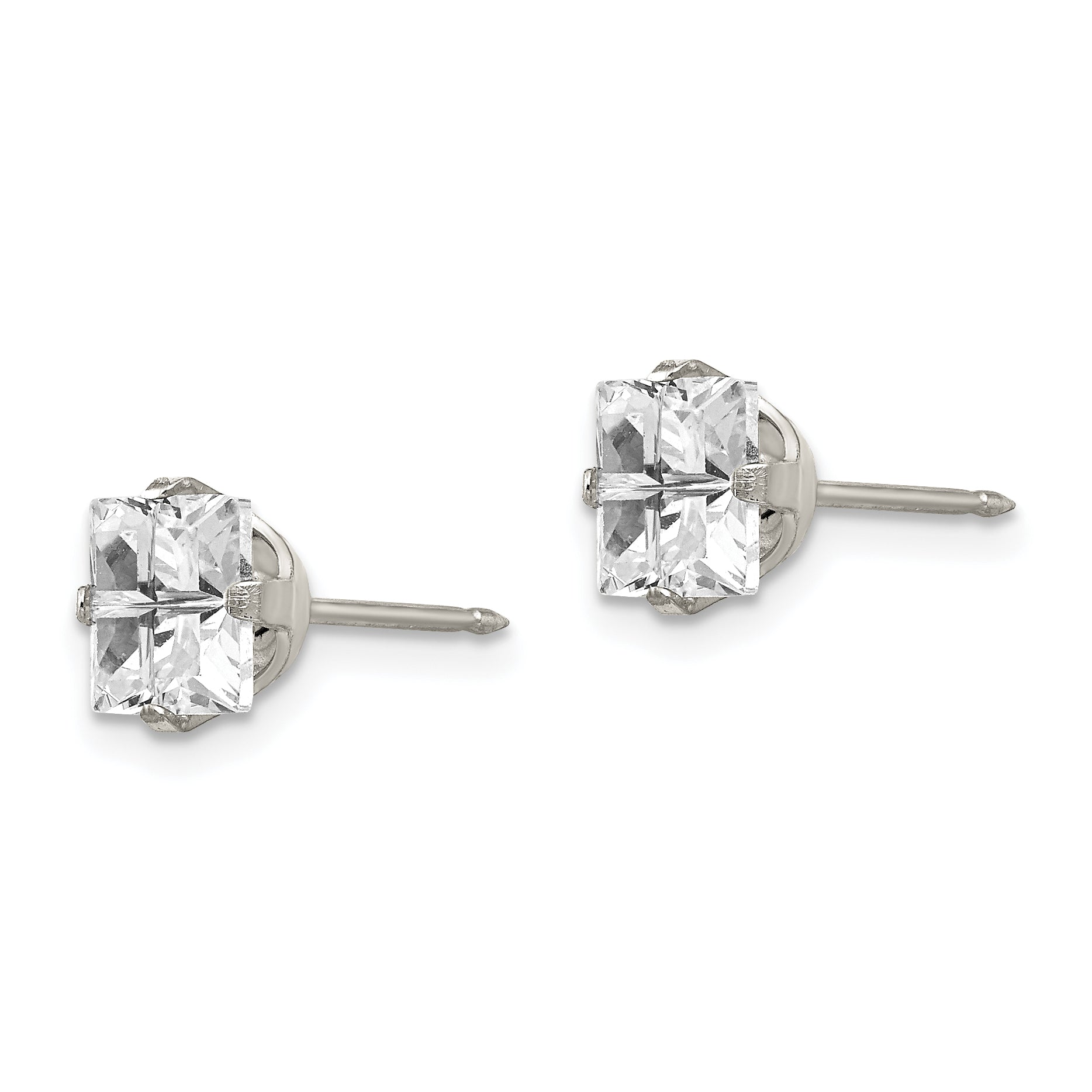 Sophia Jewelers Stainless Steel CZ Stud Earrings with Faceted Square Design