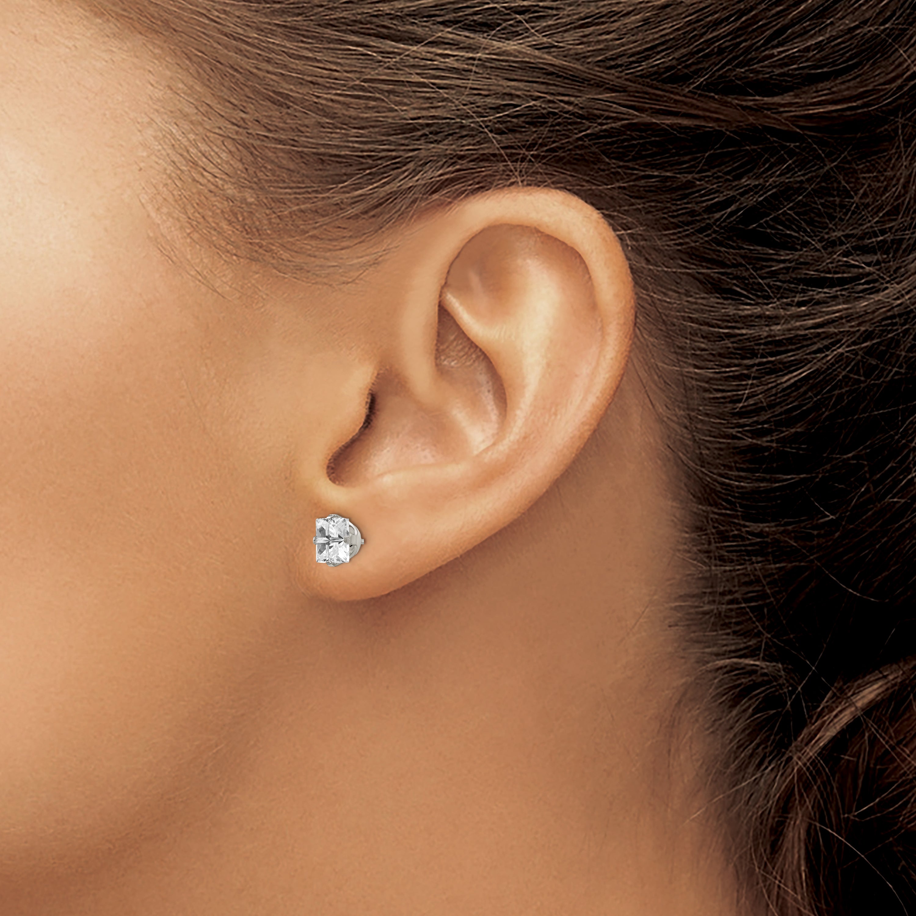 Sophia Jewelers Stainless Steel CZ Stud Earrings with Faceted Square Design