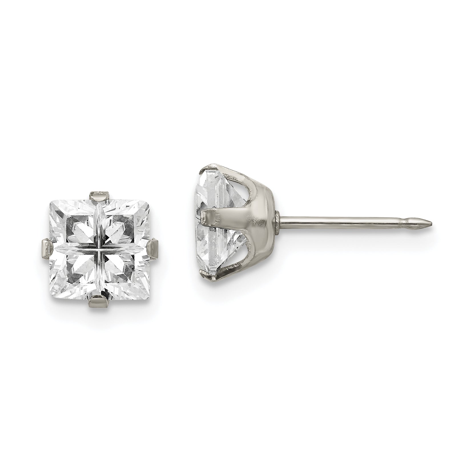 Inverness Stainless Steel 7mm Faceted Square CZ Earrings Main image