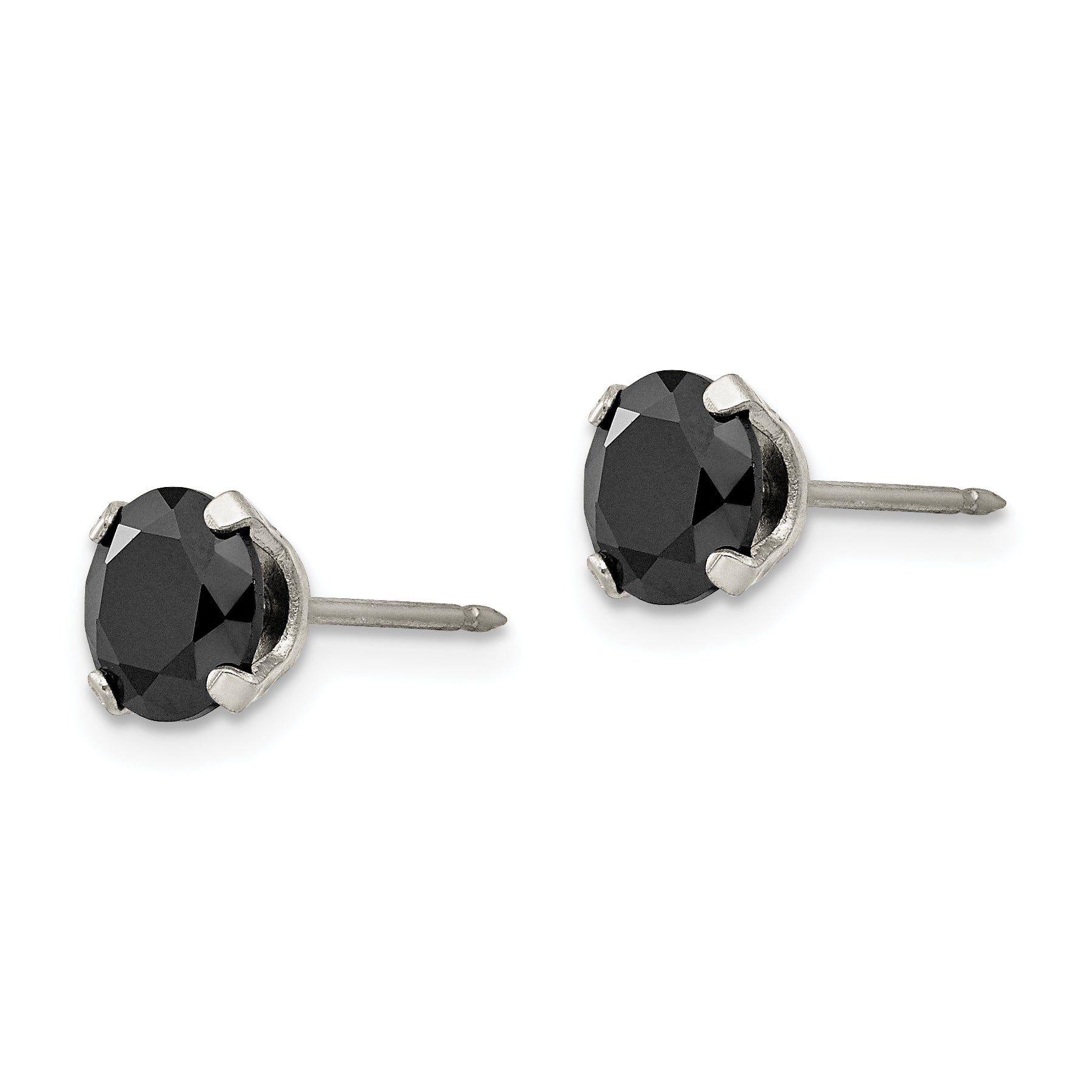 Inverness Stainless Steel 7mm Black CZ Women's Stud Earrings  Bold Modern Design Secondary image