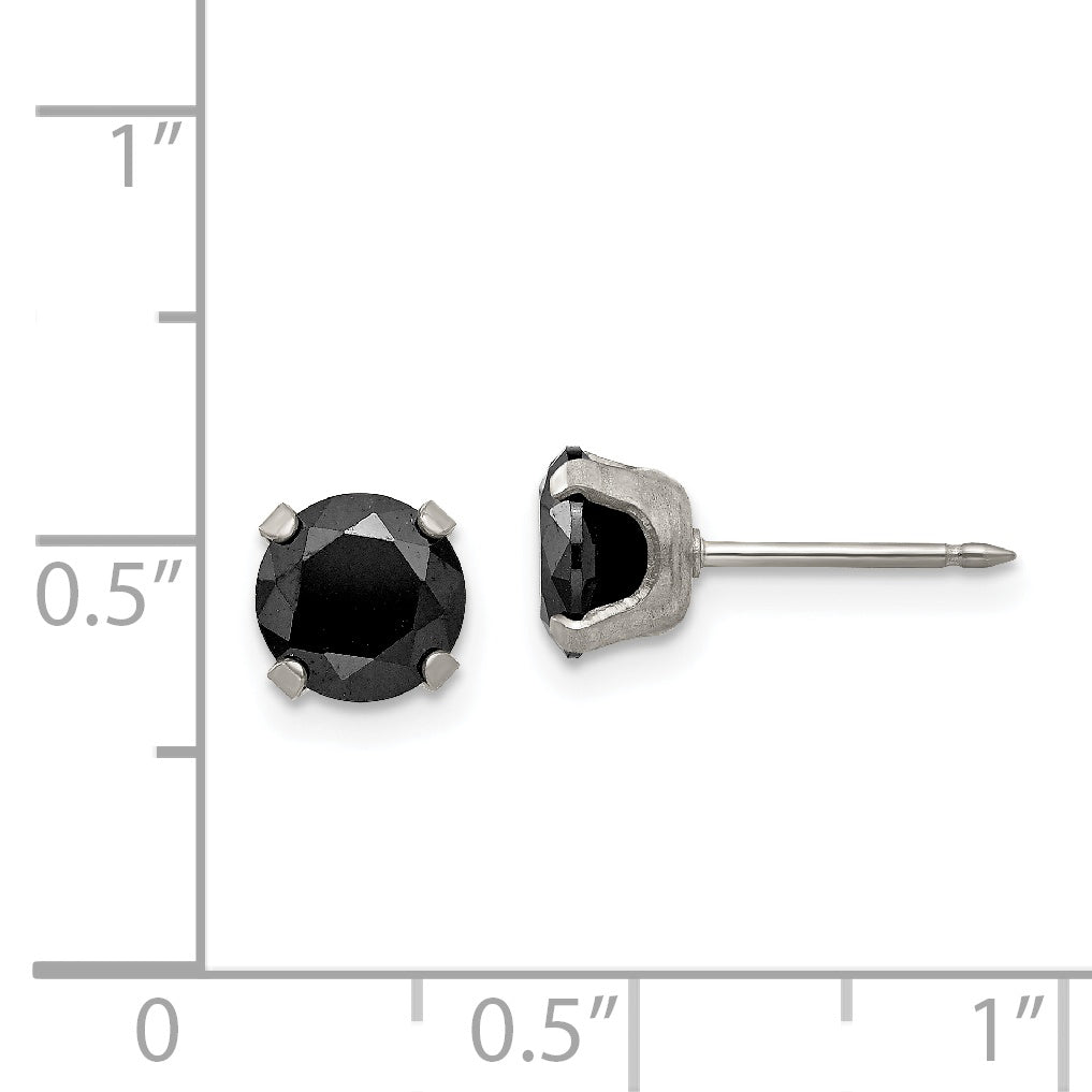Inverness Stainless Steel 7mm Black CZ Women's Stud Earrings  Bold Modern Design