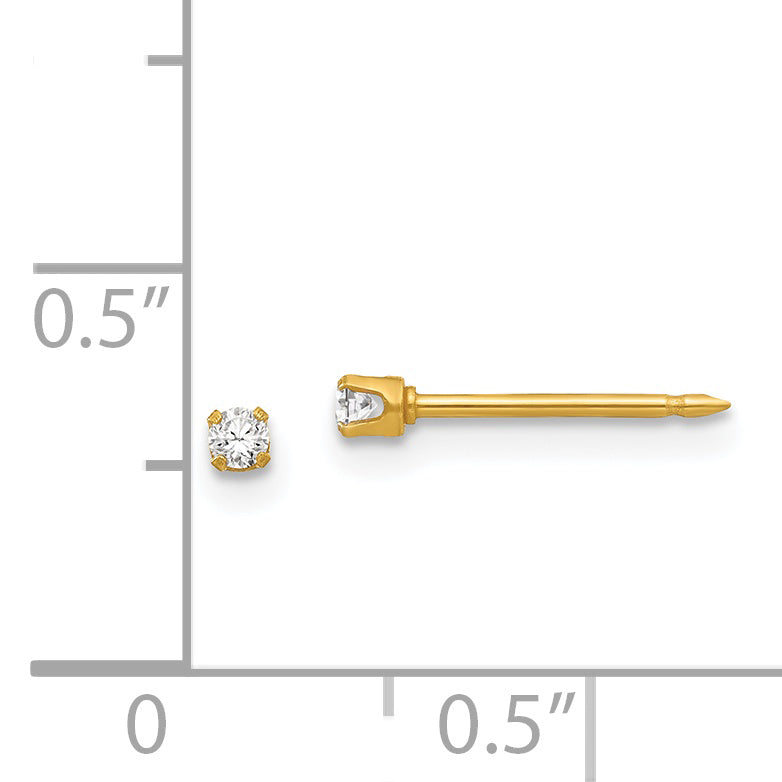 CZ Stud Piercing Earrings in 24K Gold-Plated Stainless Steel, 2mm