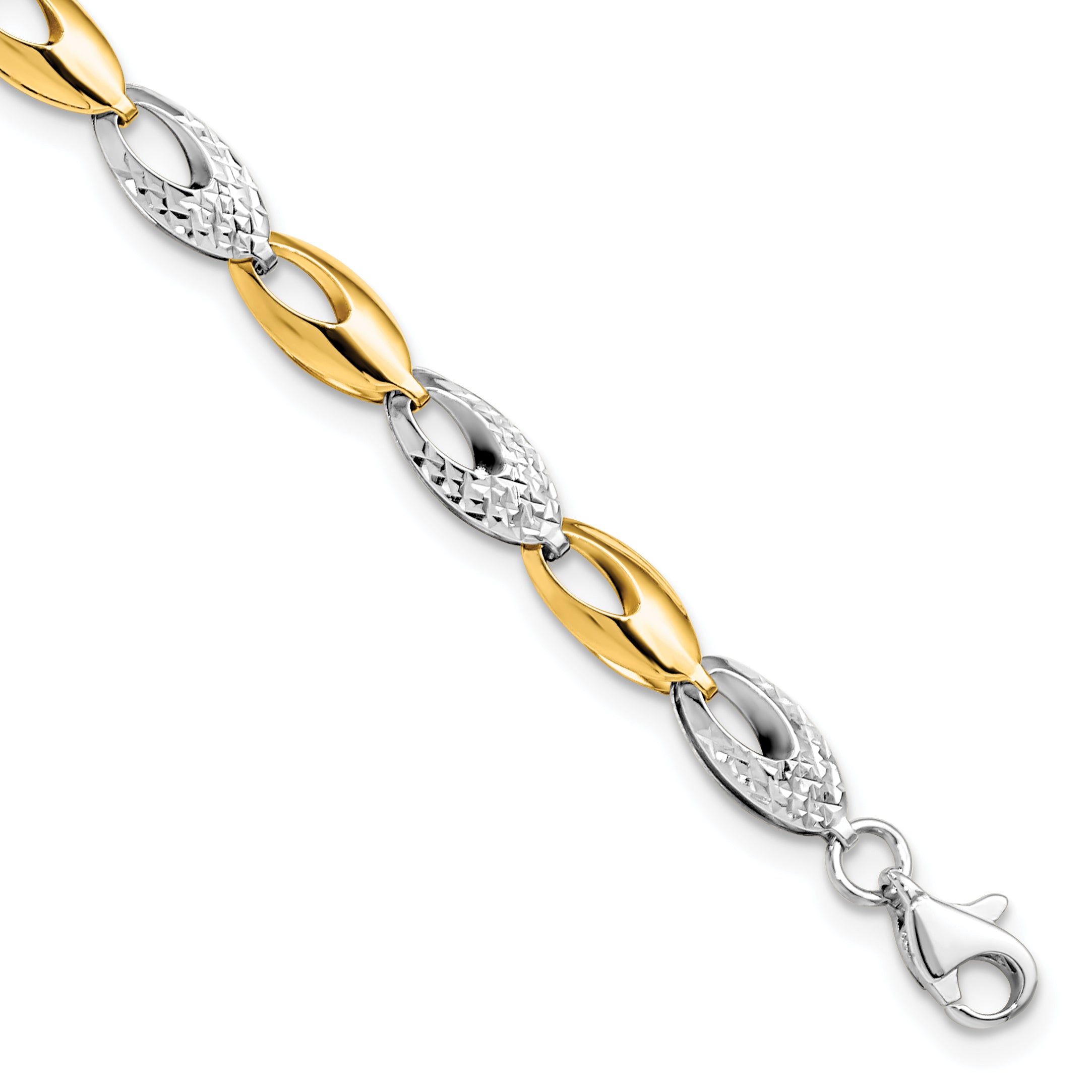 14K Two-tone Polished and Diamond-cut Fancy Link Bracelet Main image