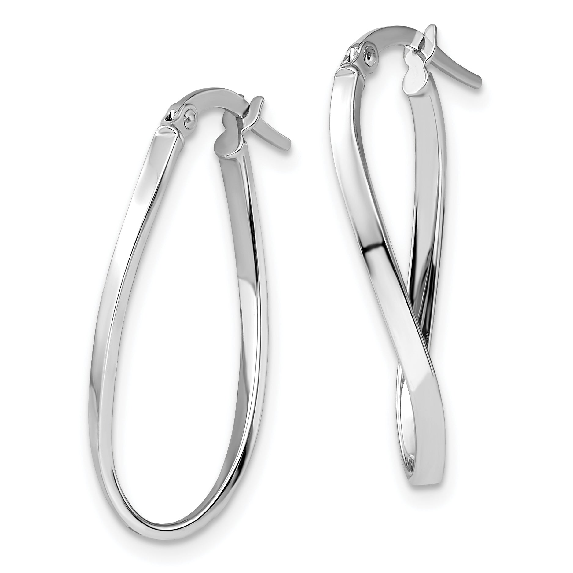 14K White Gold Twisted Oval Hoop Earrings with Polished Finish, Nickel Free Secondary image