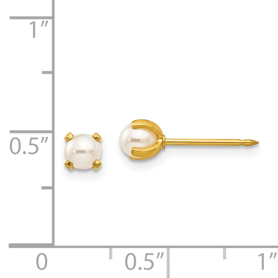Sophia Jewelers 24k Gold Plated 4mm Cultured Pearl Earrings for Women