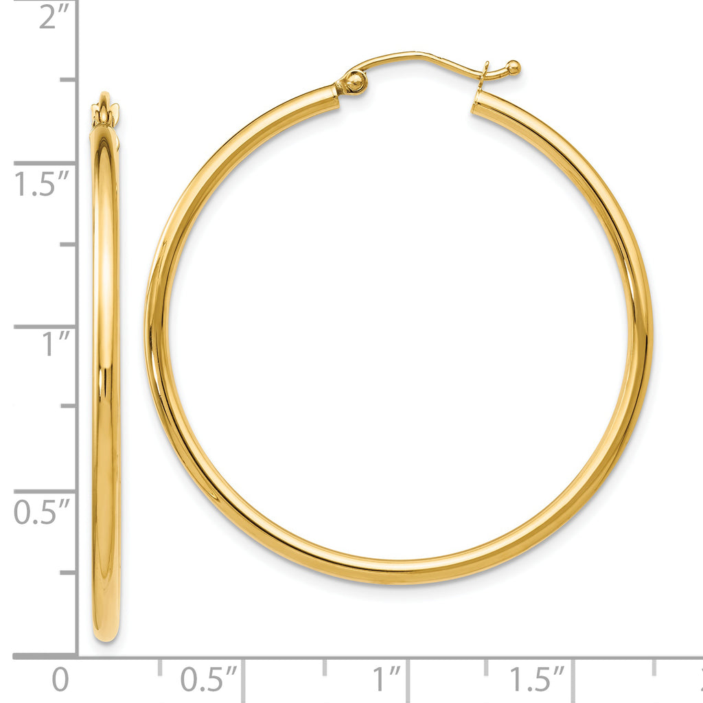 14K Gold Polished Hoop Earrings 40mm Hollow Design with Lifetime Guarantee