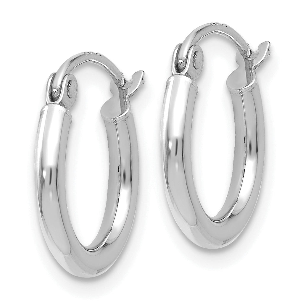 14K White Gold Polished Hoop Earrings with Rhodium Finish  Elegant, Lightweight Design