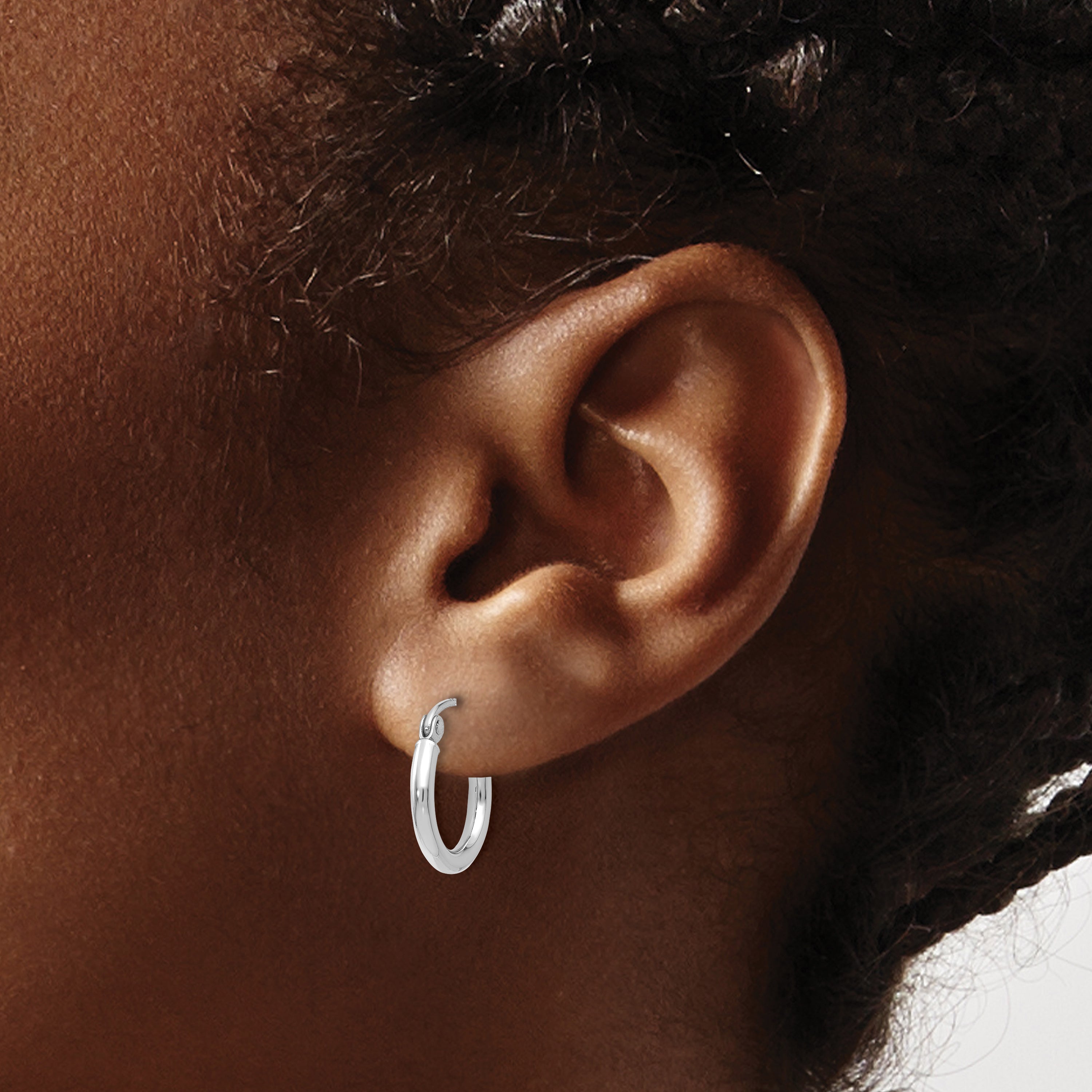 14K White Gold Polished Hoop Earrings with Rhodium Finish  Elegant, Lightweight Design
