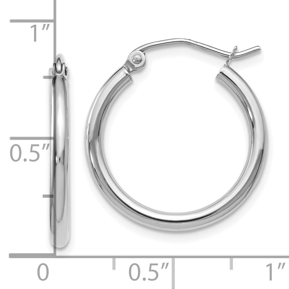 14K White Gold Polished Hoop Earrings with Rhodium Finish  20mm Elegant Design