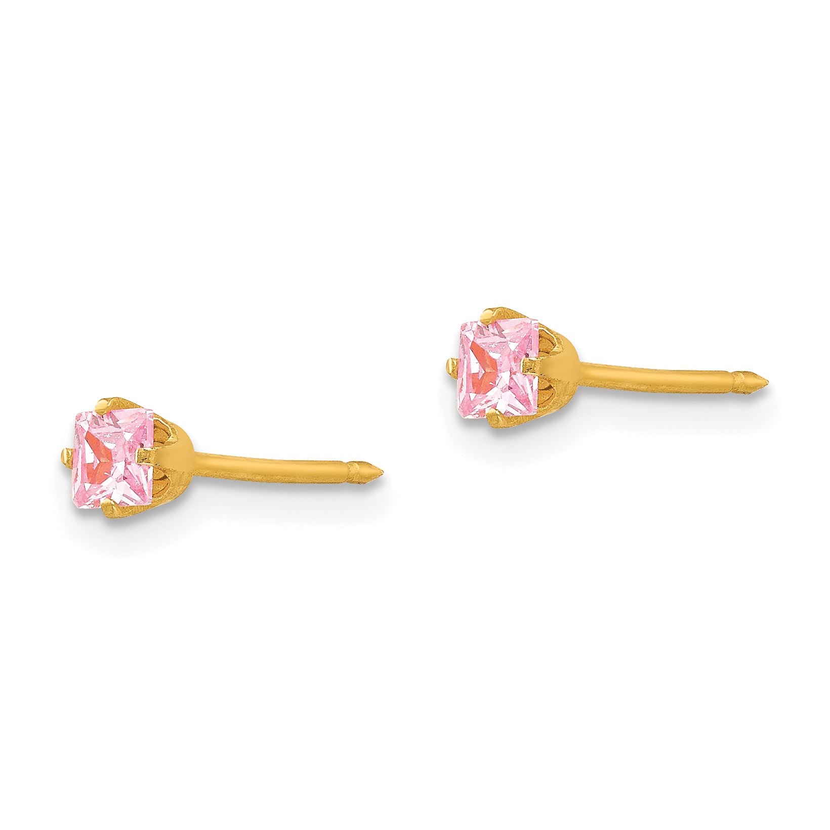 14K Gold Pink CZ Stud Earrings 3mm Elegant Birthstone Design Secondary image