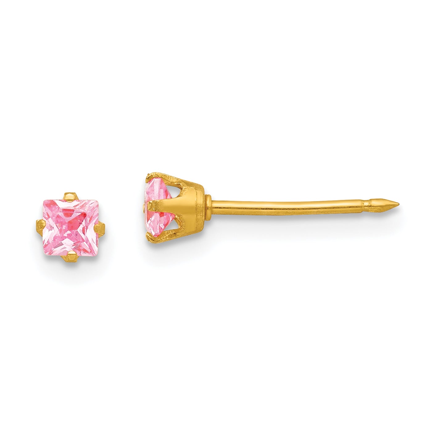 Inverness 14k 3mm Square Pink CZ Post Earrings Main image