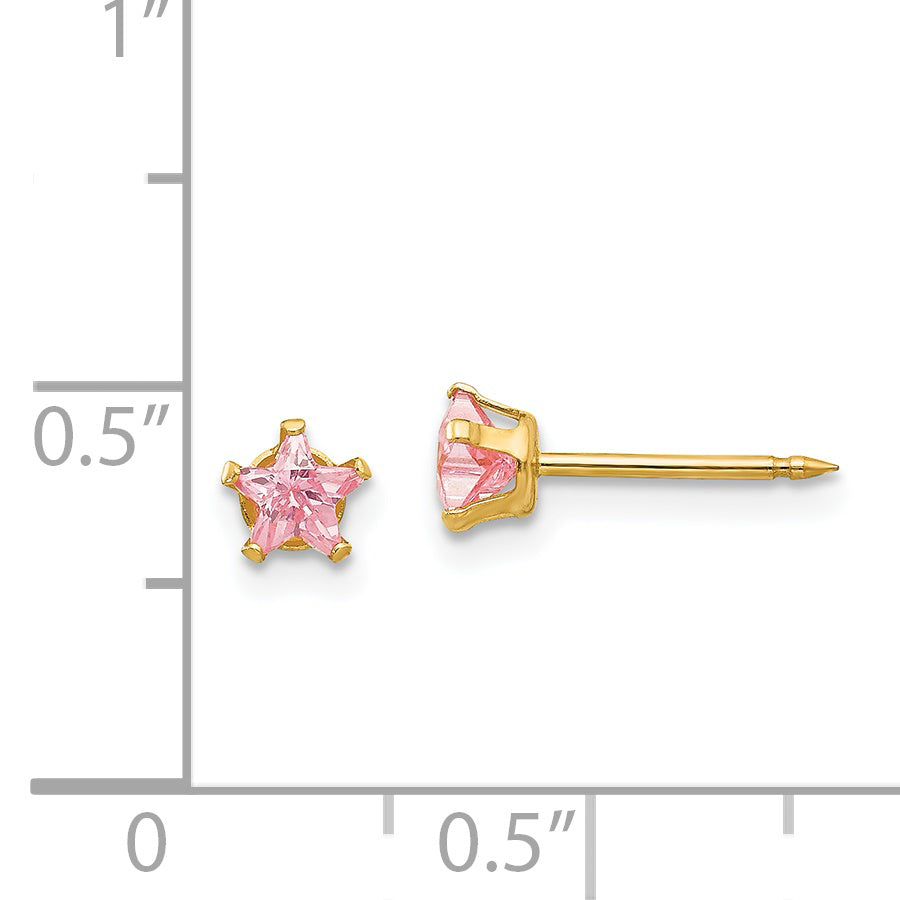 14K Gold Pink Star CZ Stud Earrings for Women  Elegant Birthstone Style