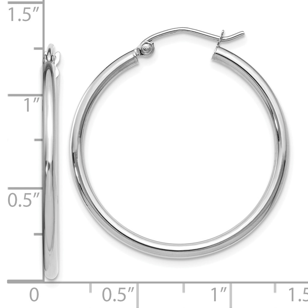14K White Gold Polished 30mm Hoop Earrings with Rhodium Finish