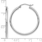 14K White Gold Polished 30mm Hoop Earrings with Rhodium Finish