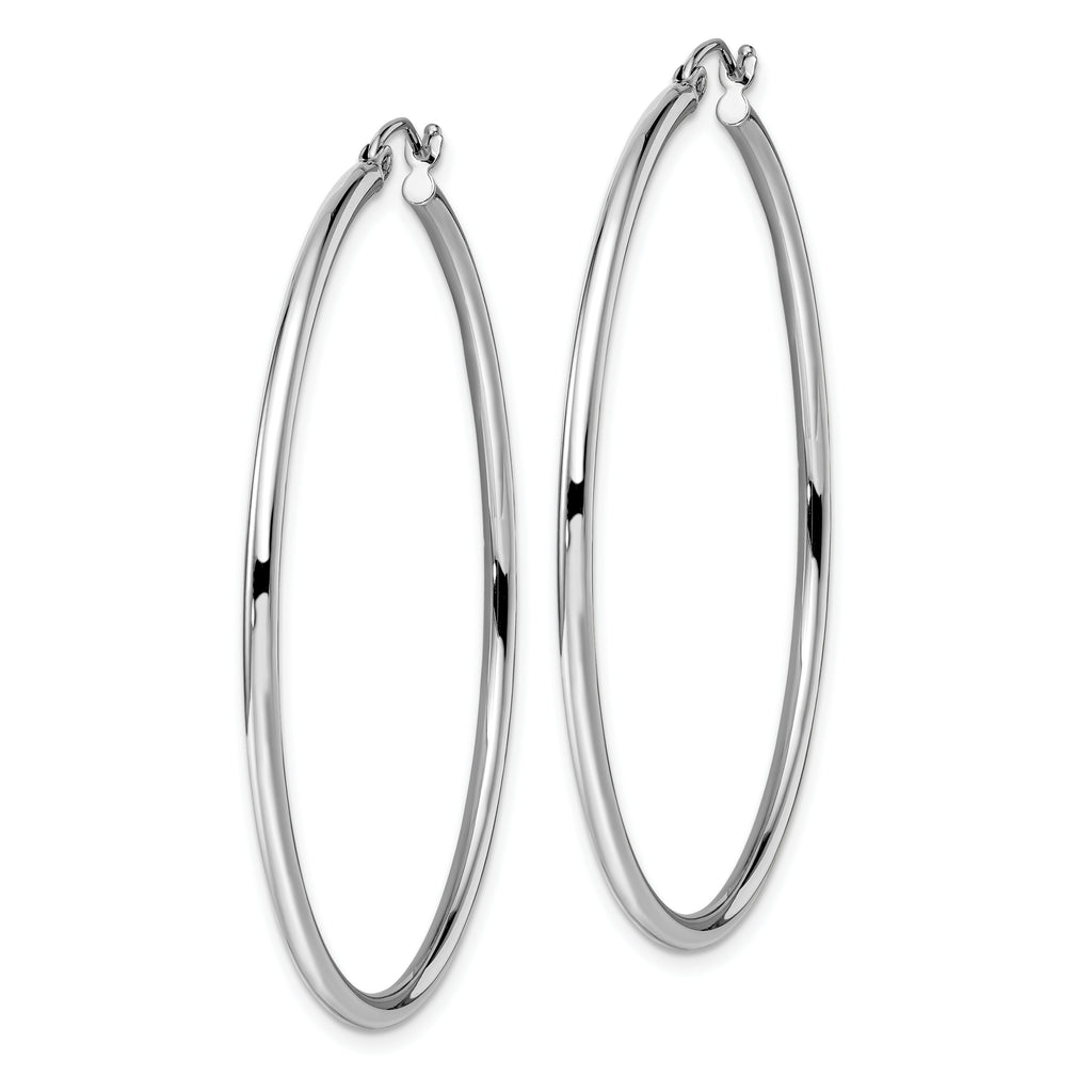 14K White Gold Polished Hoop Earrings with Rhodium Finish  Elegant, Lightweight Design