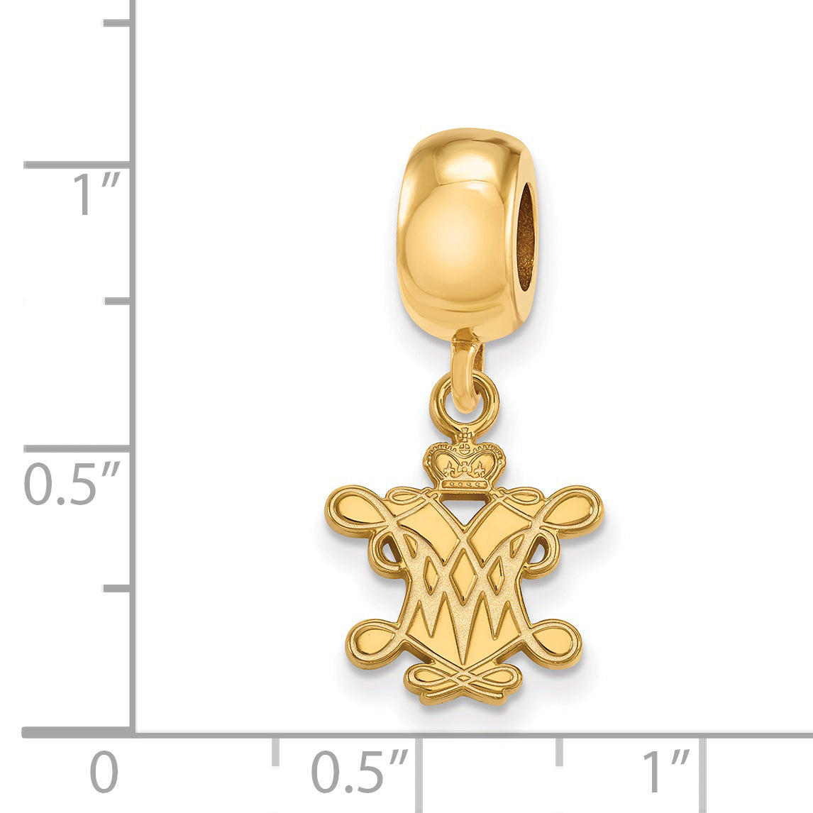 Sterling Silver Gold-plated LogoArt College of William and Mary Small Dangle Bead Charm
