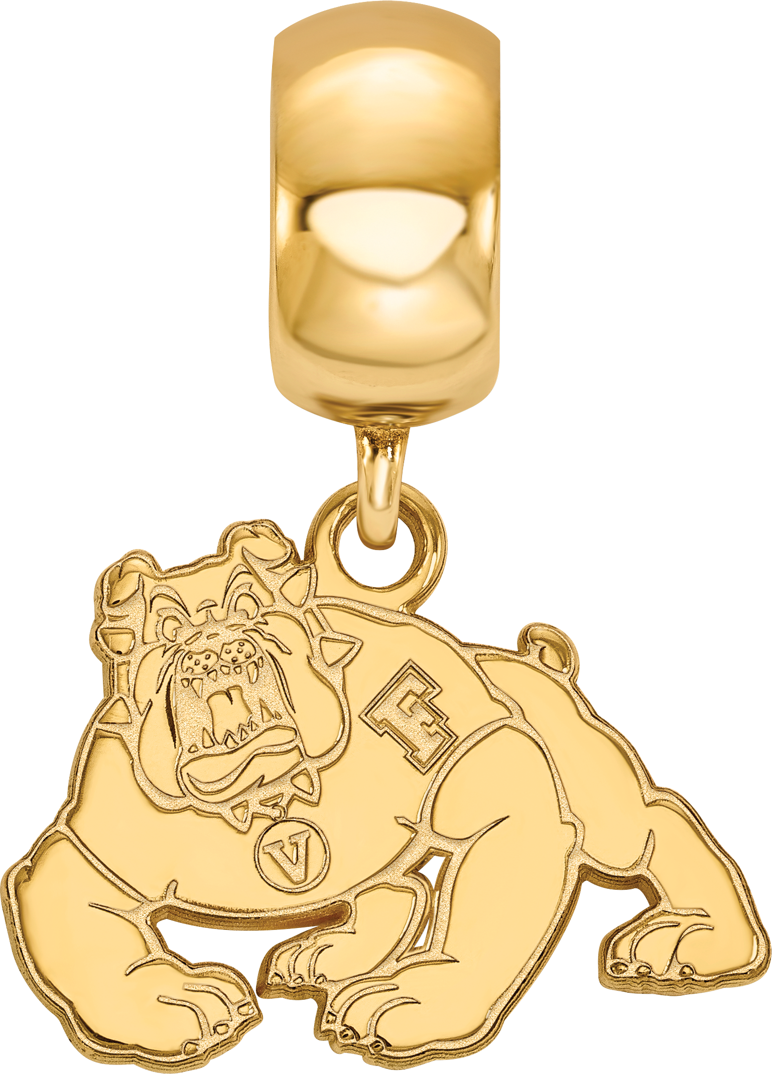 Sterling Silver Gold-plated LogoArt California State University Fresno Bulldog Small Dangle Bead Charm