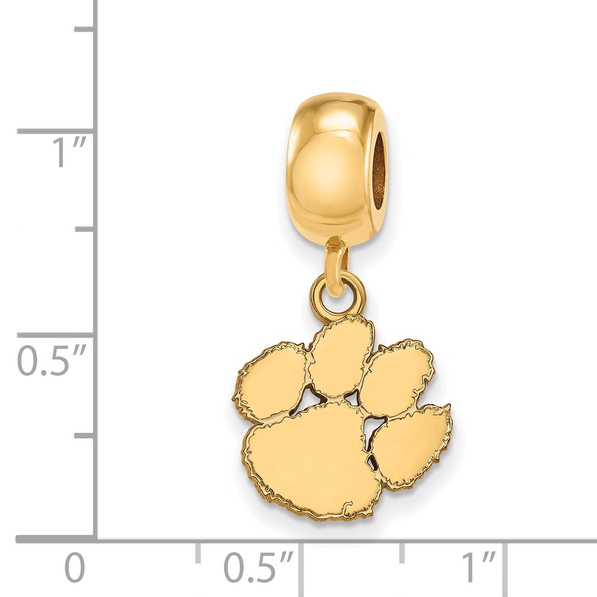 Sterling Silver Gold-plated LogoArt Clemson University Tiger Paw Small Dangle Bead Charm