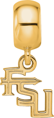 Sterling Silver Gold-plated LogoArt Florida State University F-S-U Extra Small Dangle Bead Charm
