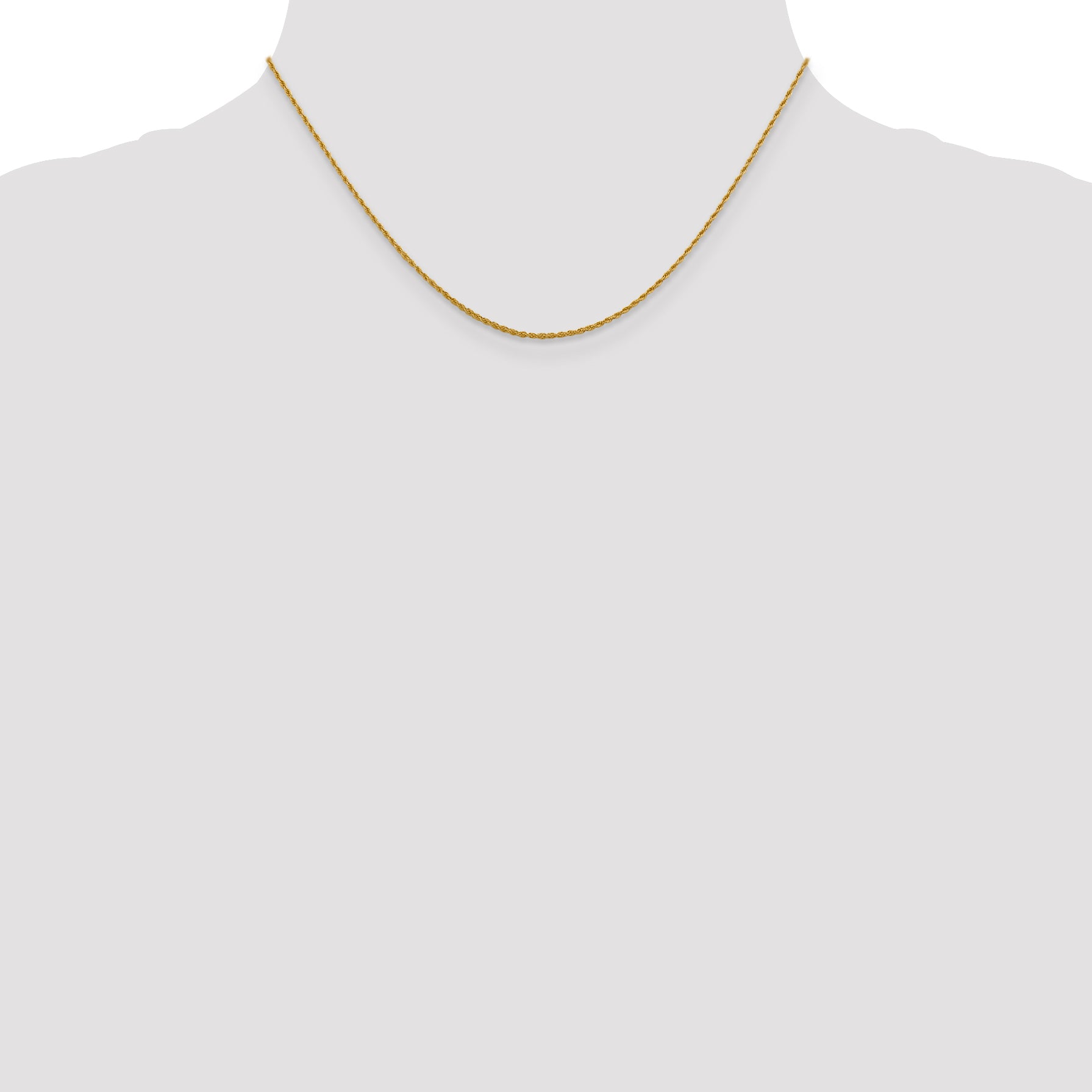 10K Gold Unisex Rope Chain Necklace with Polished Finish, 16 Inch