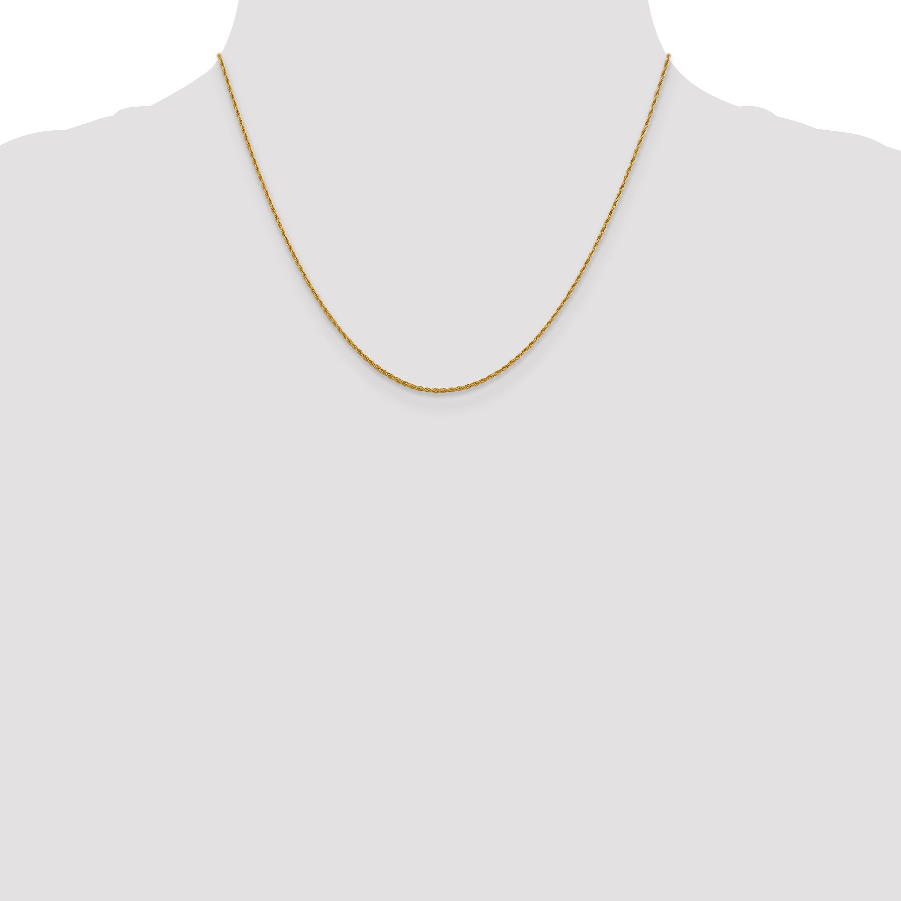 10K Gold Unisex Rope Chain Necklace with Polished Finish, 16 Inch