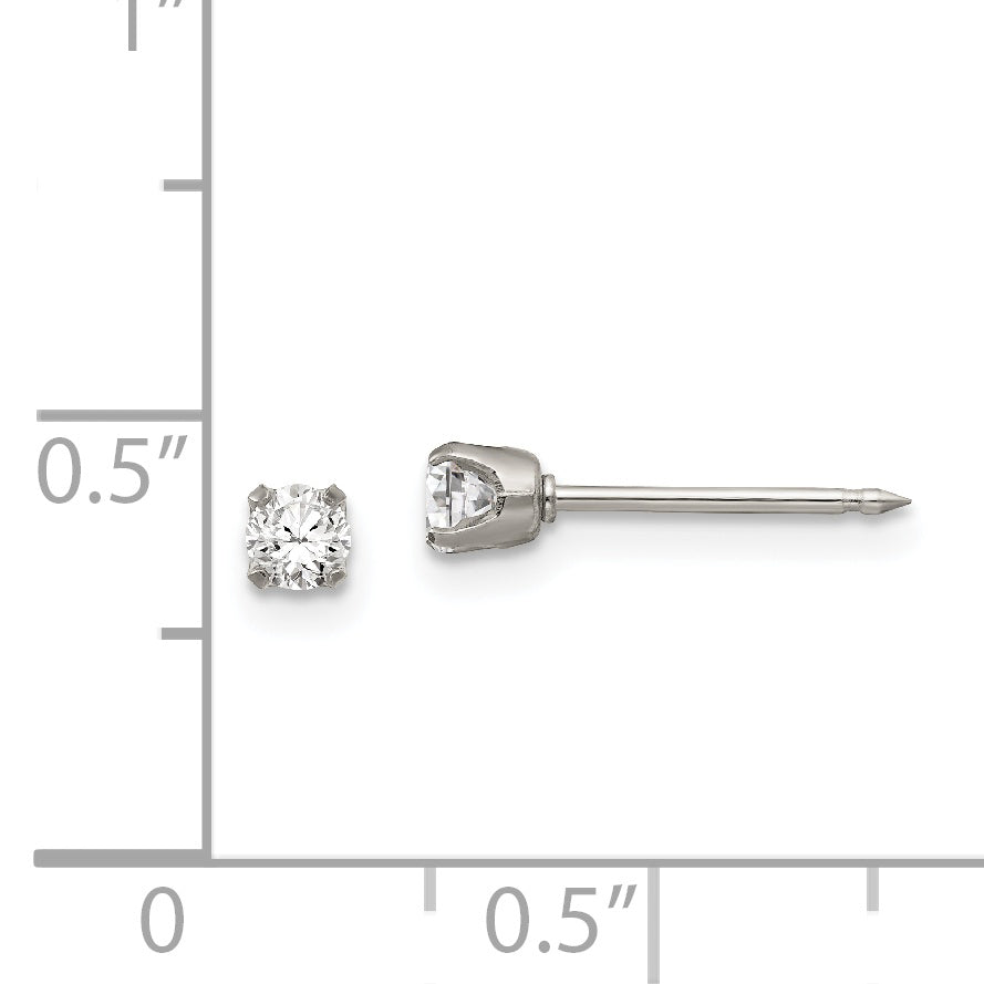 Inverness Stainless Steel CZ Stud Earrings  Polished 3mm Elegant Design