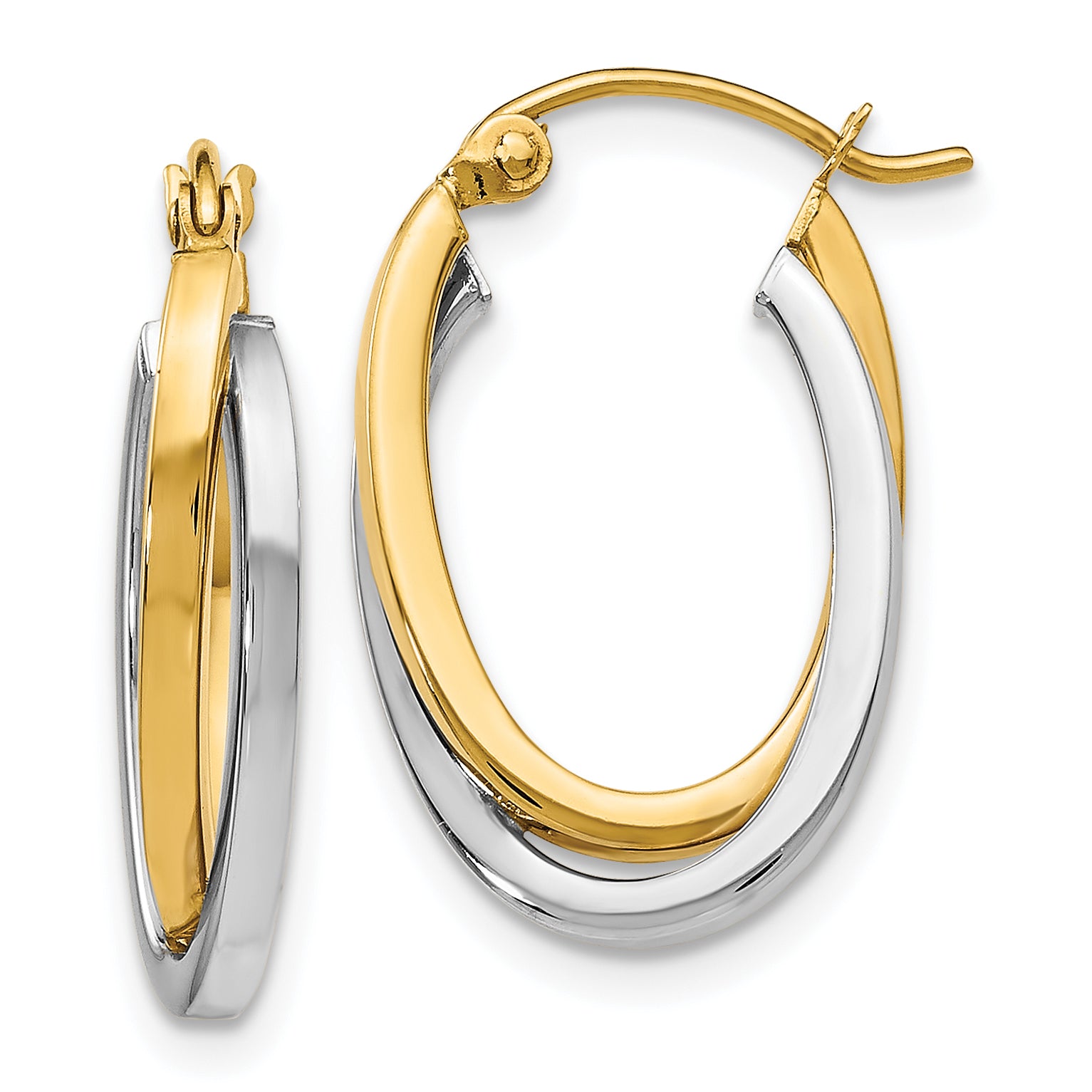 14K Two-tone Polished Oval Hoop Earrings Main image