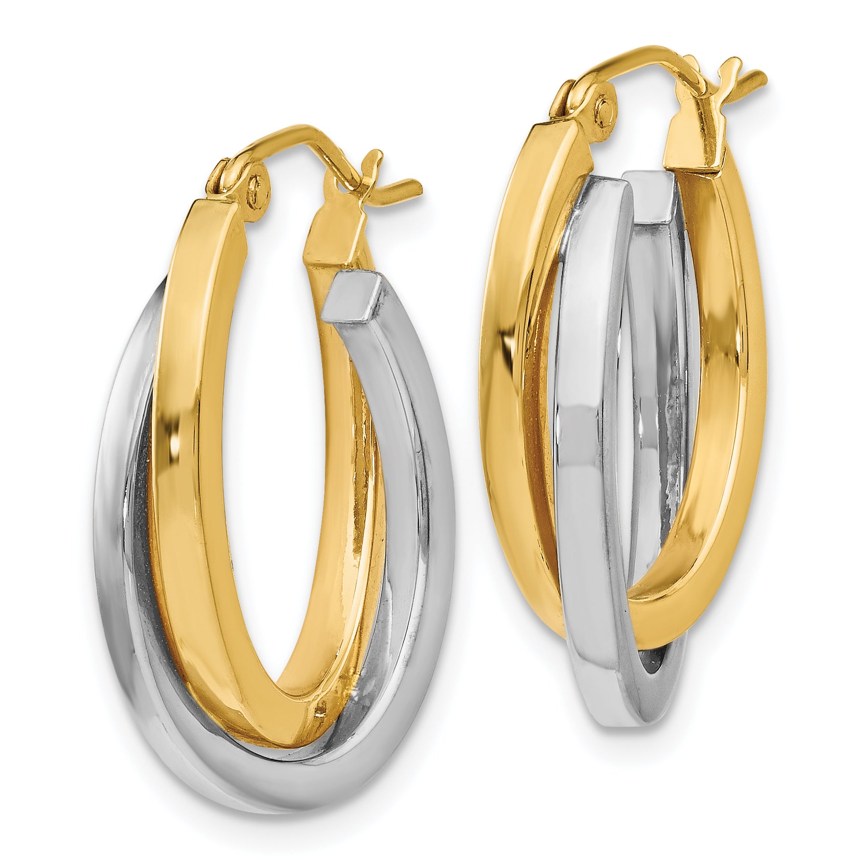 14K Two-Tone Gold Polished Hoop Earrings with Hinged Design  Elegant and Lightweight Secondary image