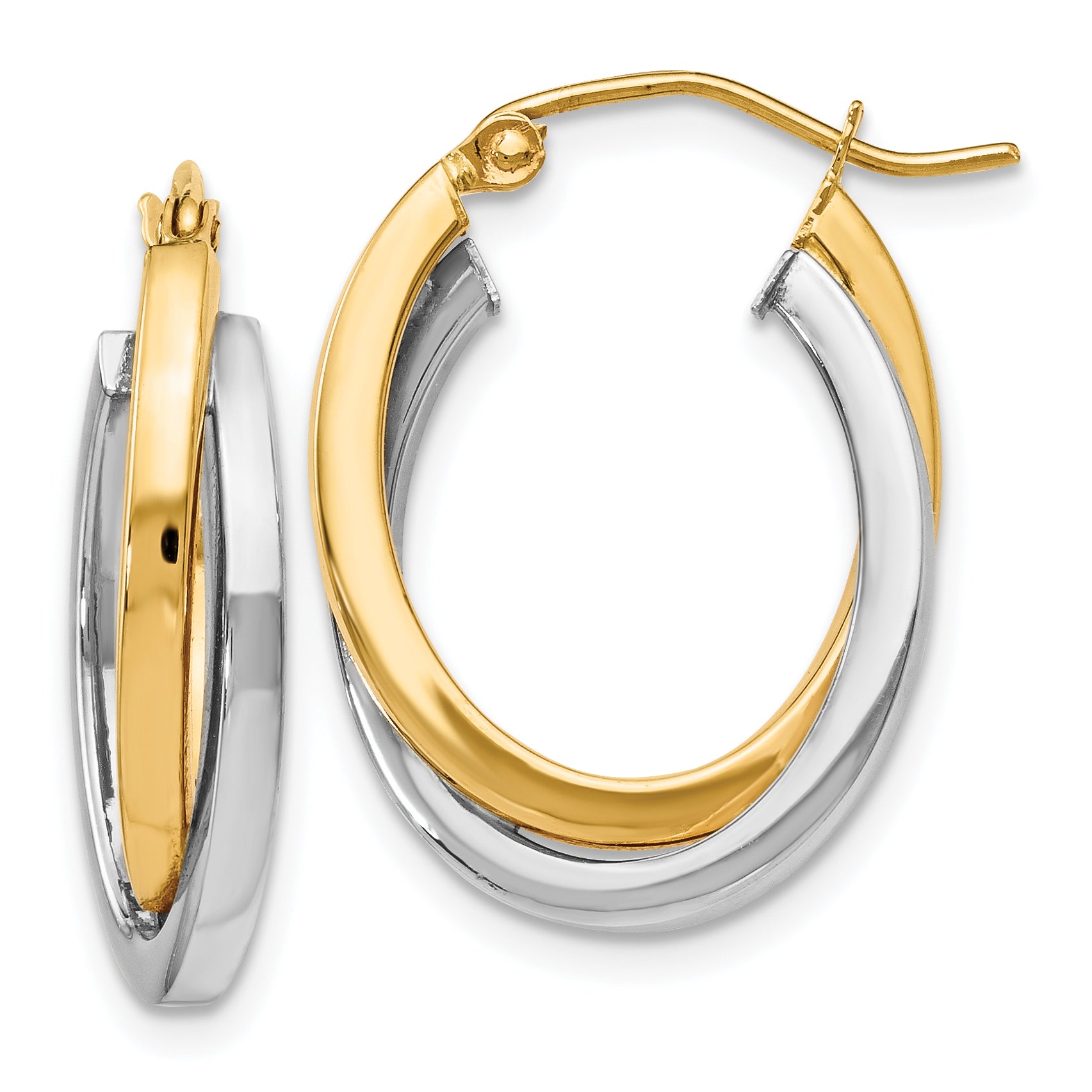 14K Two-tone Polished Hinged Hoop Earrings Main image