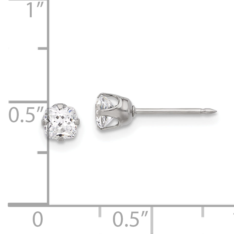 Inverness Stainless Steel 4mm Square CZ Post Earrings