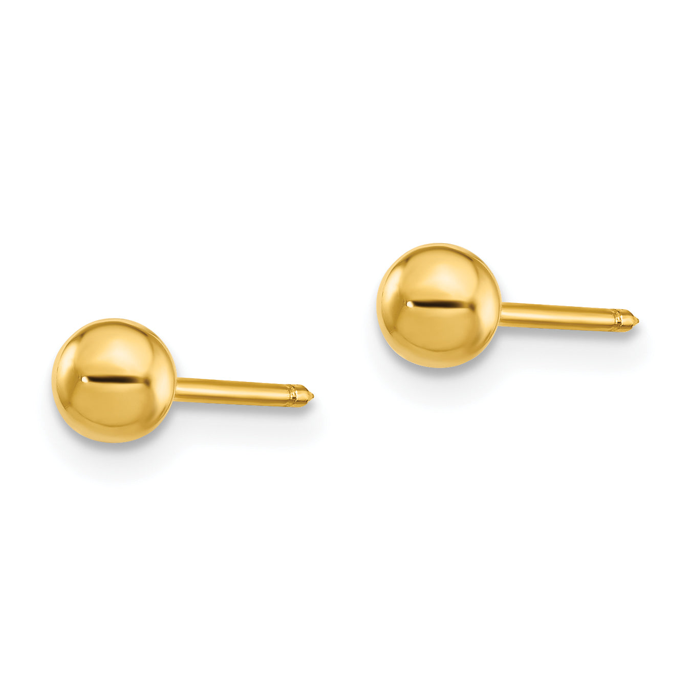 14K Gold Ball Earrings with Long Post Solid, Elegant 4mm Design Secondary image
