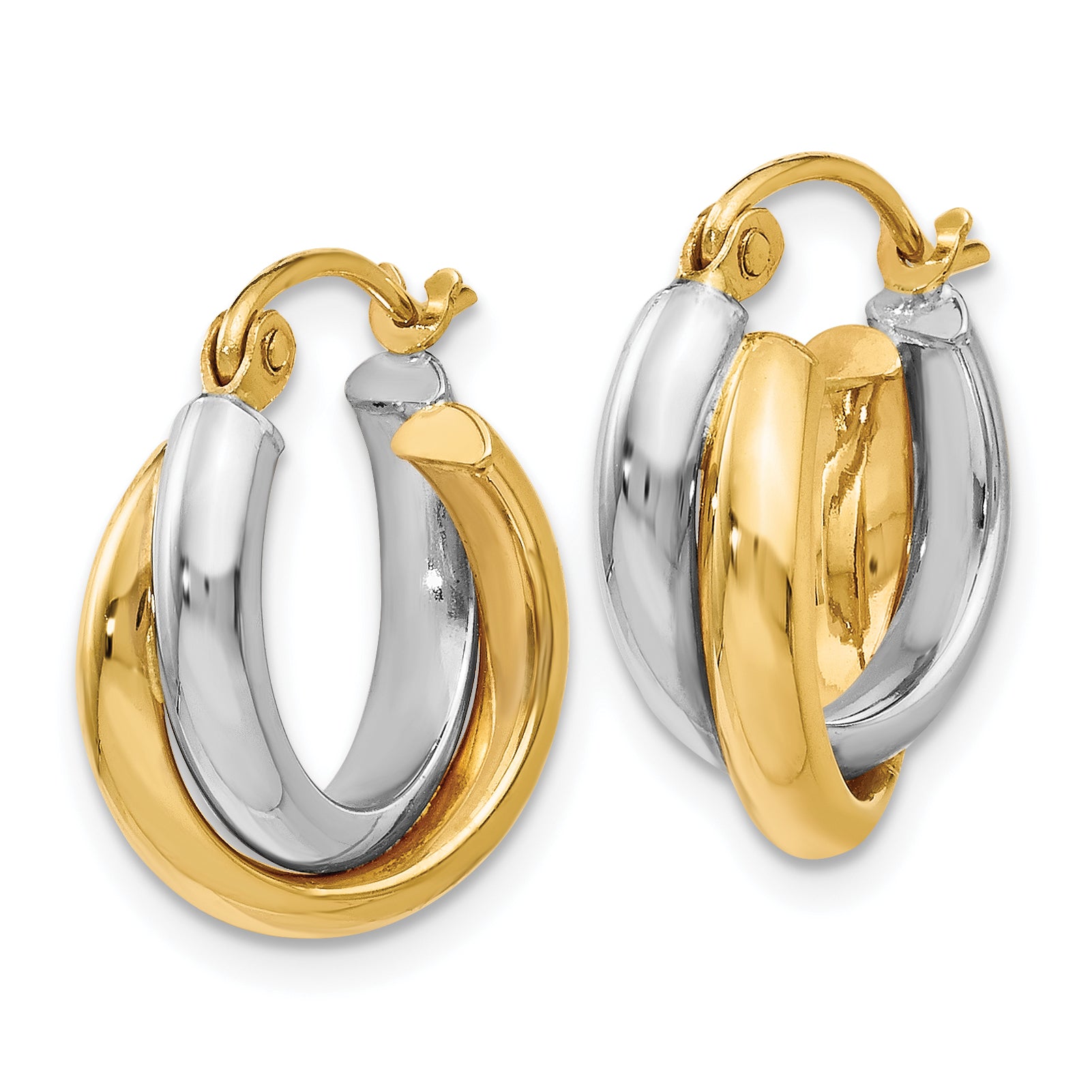 14K Two-Tone Gold Polished Hoop Earrings with Rhodium Plating  Elegant and Lightweight
