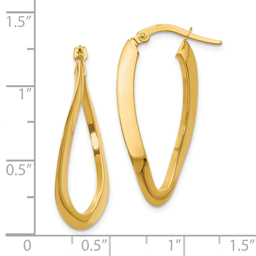 14K Gold Polished Hollow Oval Hoop Earrings with Twisted Design