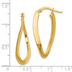 14K Gold Polished Hollow Oval Hoop Earrings with Twisted Design