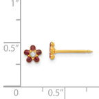 14K Gold January Birthstone Flower Earrings with Red Crystal